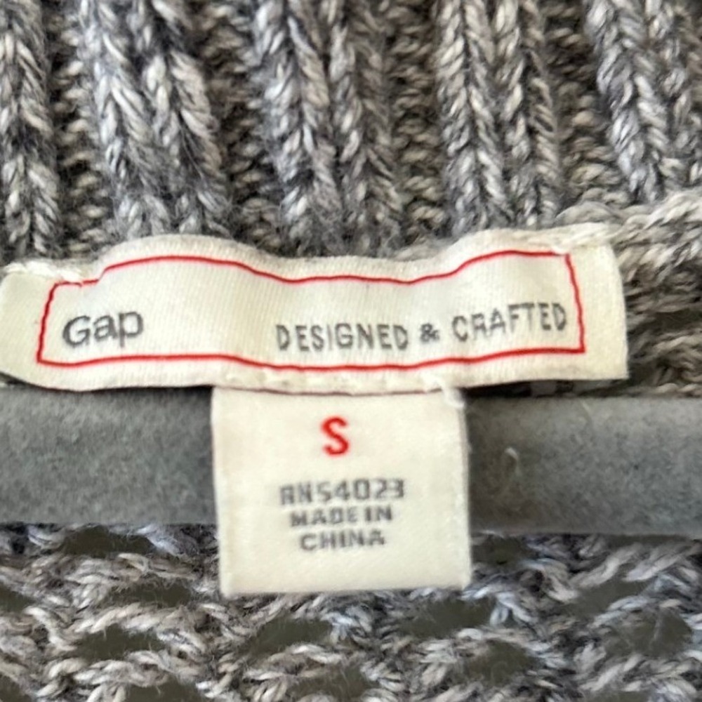 Coastal Beach Gray Open Mesh Knit Cardigan Gap Sweater Cotton Pockets SZ S - Picture 3 of 6